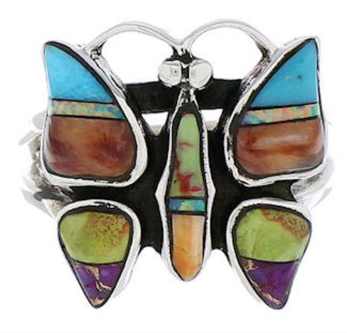 Multicolor Southwestern Silver Butterfly Ring Size 6 EX61246